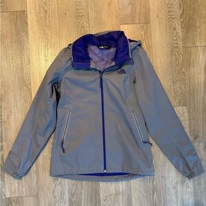 The North Face Gray Rain Jacket with Purple Details